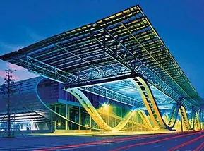 Canton Fair Pazhou Complex Guangzhou China vista noturna — sede da maior feira de importação do mundo